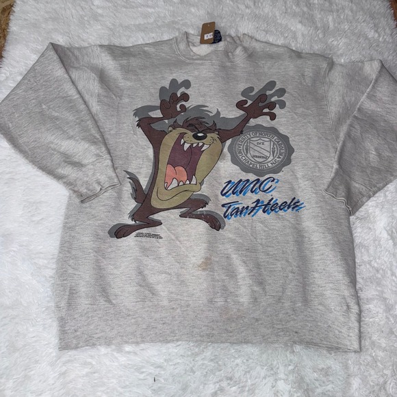Vintage UNC Tar Heels Looney Tunes‎ Tazmanian Devil Sweatshirt Mens Large Gray